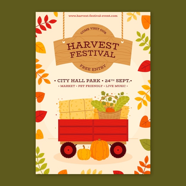 Шаблон вертикального плаката фестиваля плоского урожая