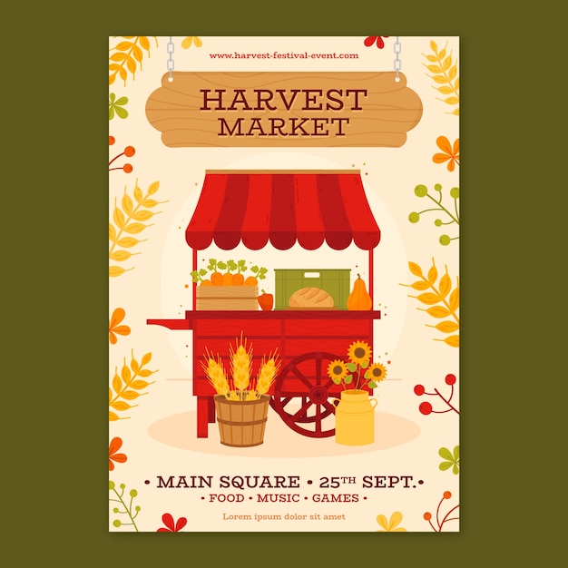 Free vector flat harvest festival vertical poster template