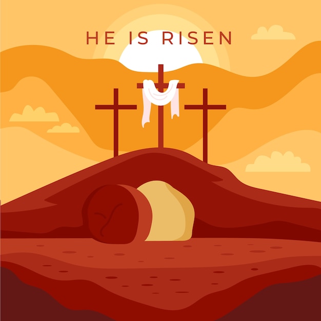 Flat he is risen easter sunday illustration