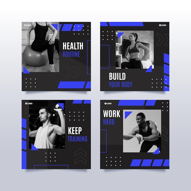 Free vector flat health and fitness instagram post collection