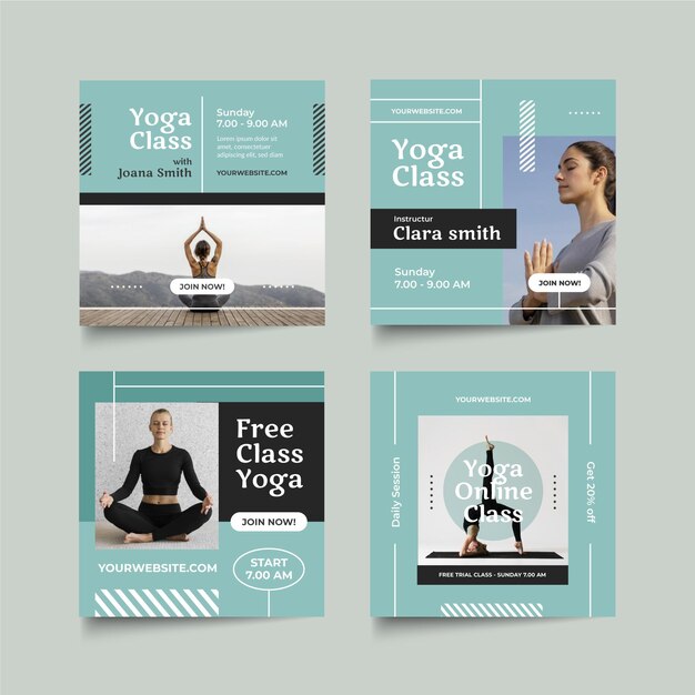 flat health and fitness instagram posts collection with photo