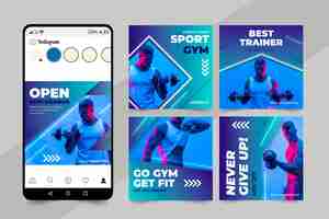 Free vector flat health and fitness instagram posts collection