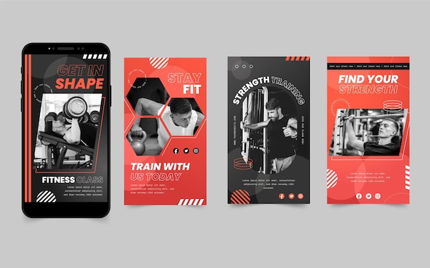 Flat health and fitness instagram stories collection with photo