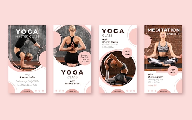 Free vector flat health and fitness instagram stories collection with photo