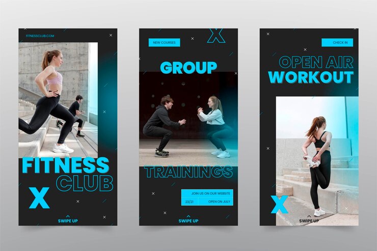 Free Vector flat health and fitness instagram stories collection with photo