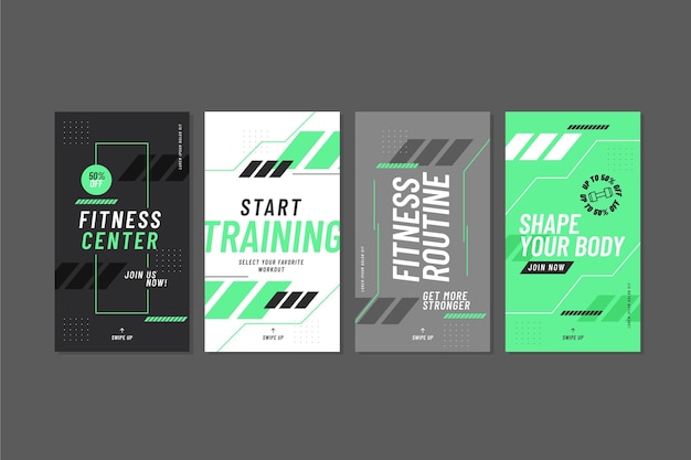Flat health and fitness instagram stories collection