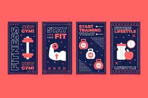 Free vector flat health and fitness instagram stories collection