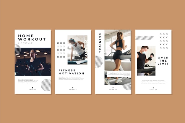 Free vector flat health and fitness story collection with photo