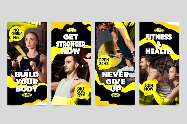Free vector flat health and fitness story collection