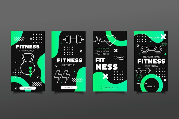 Flat health and fitness story set