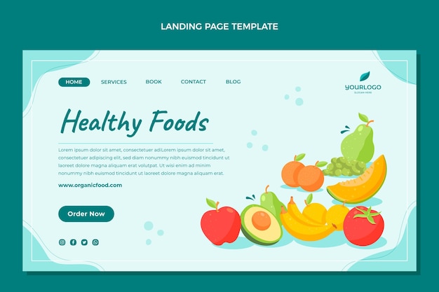 無料ベクター フラット健康食品ランディングページテンプレート