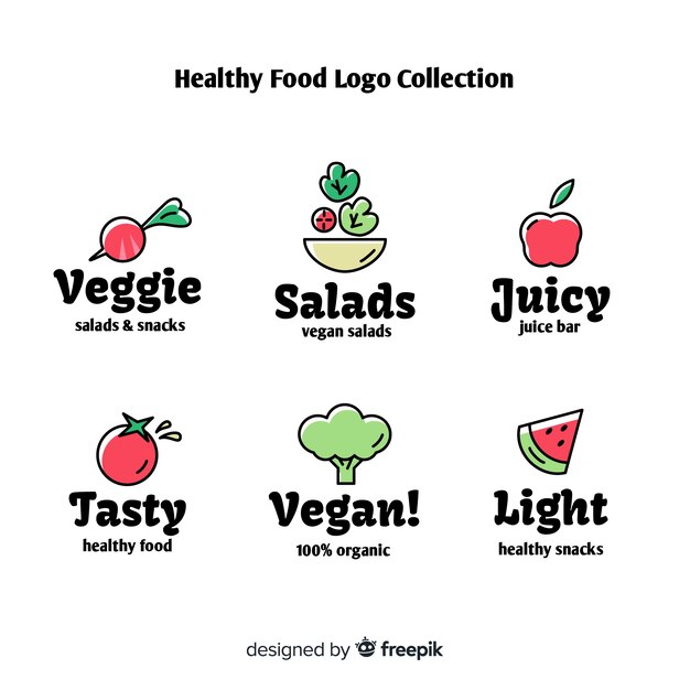 Flat healthy food logo set