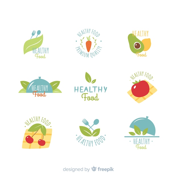Flat healthy food logo set