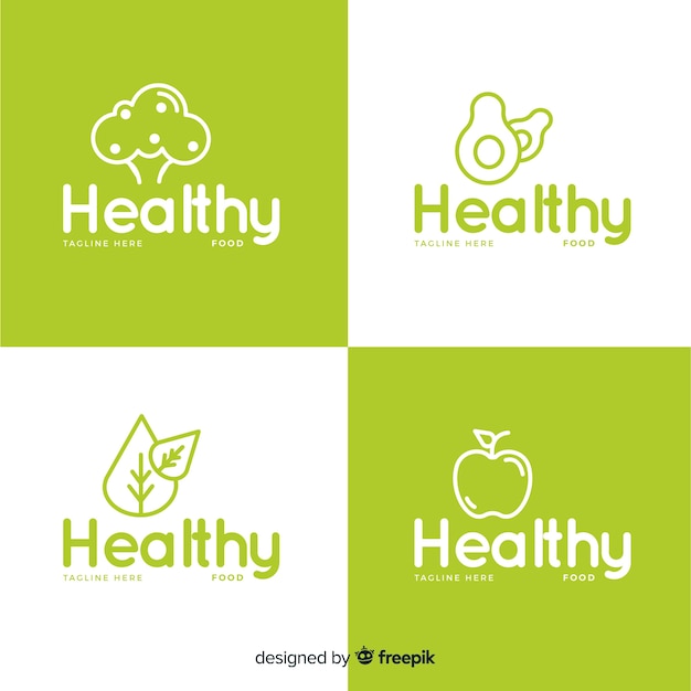 flat healthy food logo set