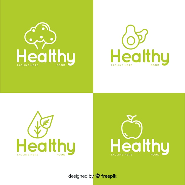 Free vector flat healthy food logo set