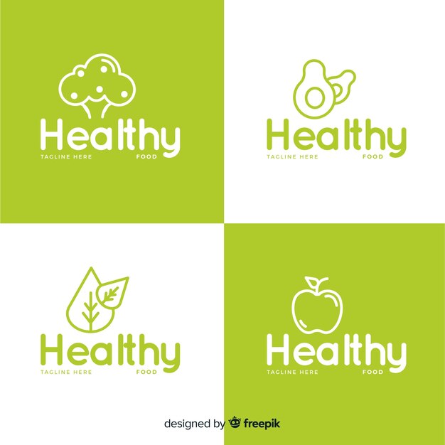 Flat healthy food logo set