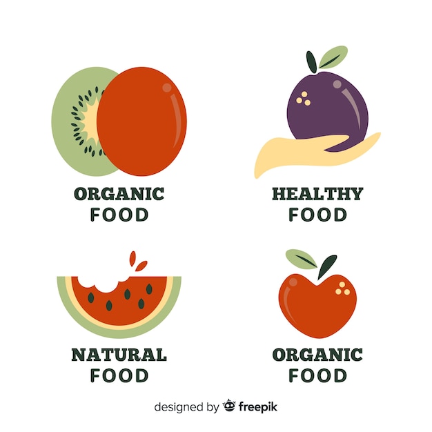Бесплатное векторное изображение Плоские логотипы здоровой пищи