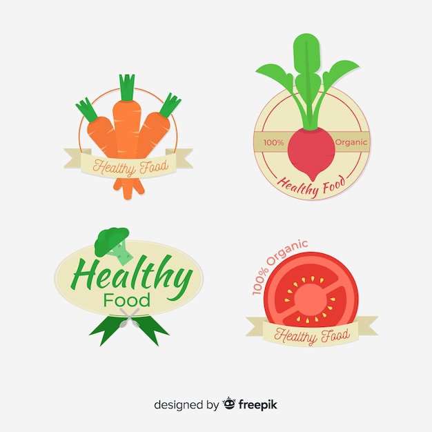 Free vector flat healthy food logos
