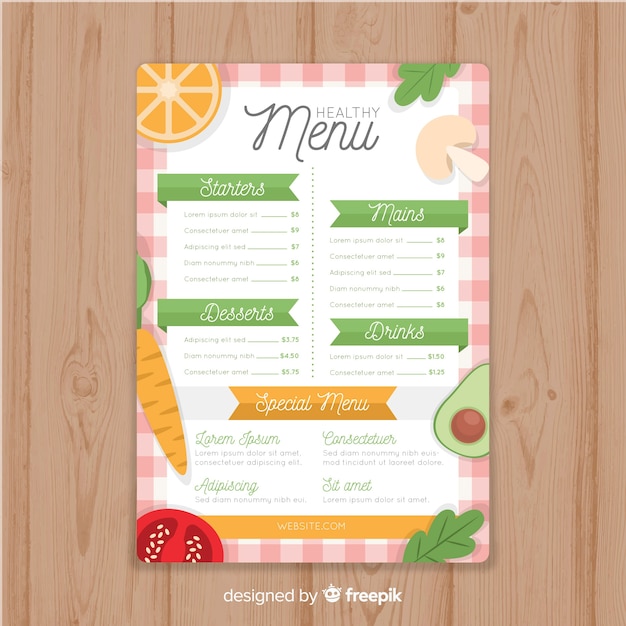 Free vector flat healthy food menu