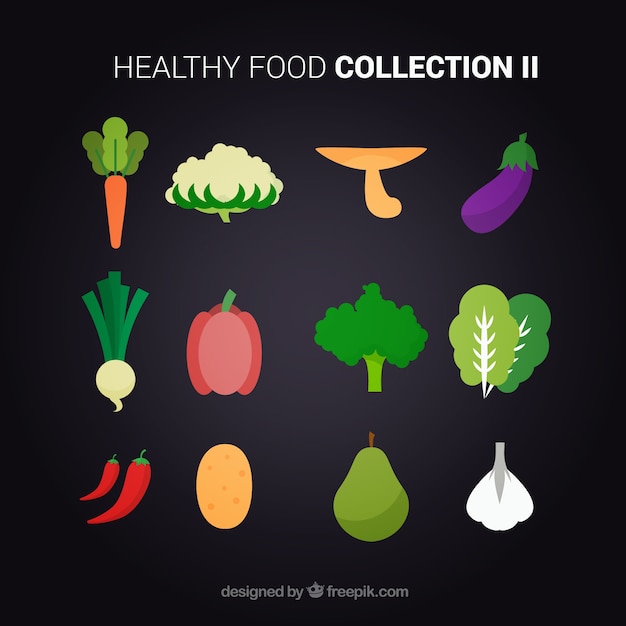 Бесплатное векторное изображение Плоский здоровый набор продуктов питания
