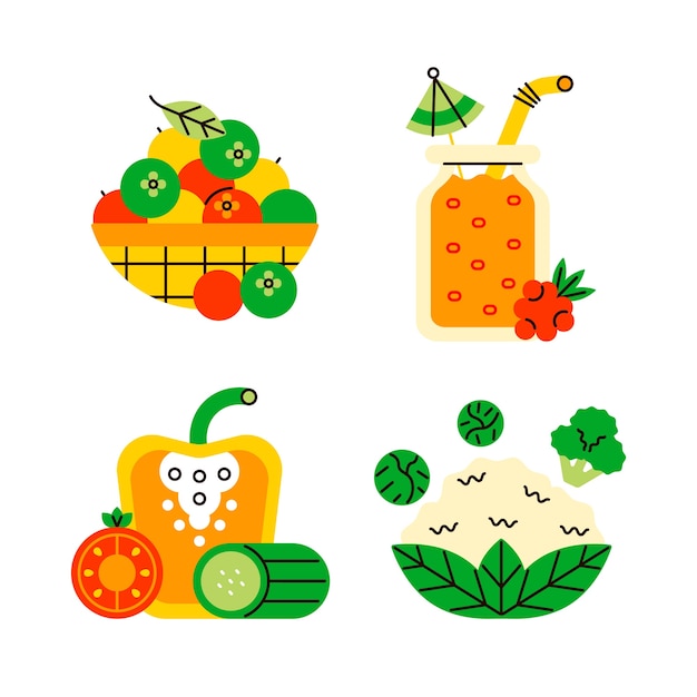 Flat healthy food stickers