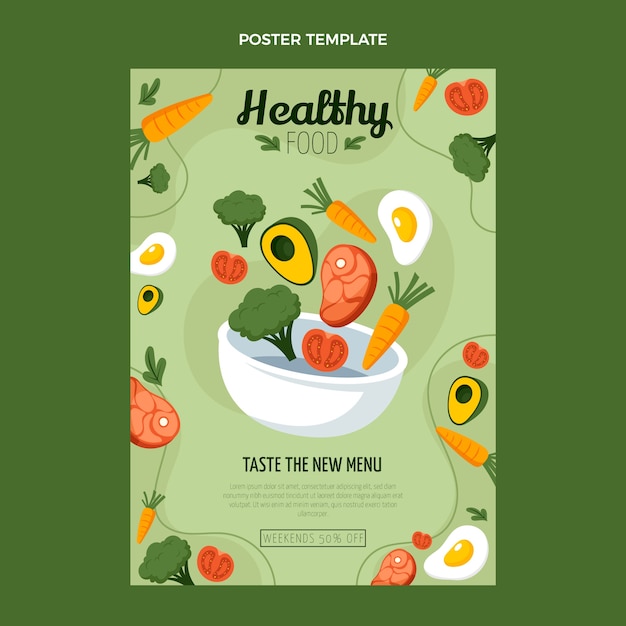 평면 건강 식품 세로 포스터 템플릿