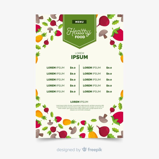 Flat healthy menu template