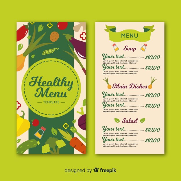 Flat healthy menu template