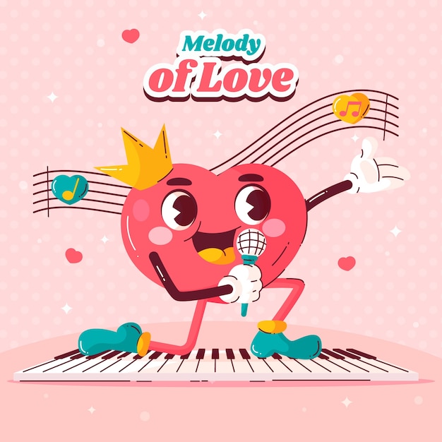 Flat heart cartoon character illustration