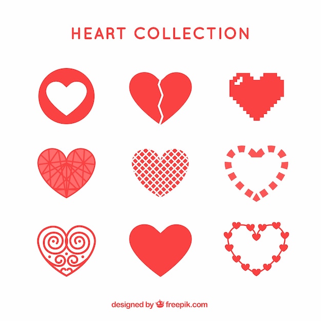 Бесплатное векторное изображение Плоская коллекция сердца