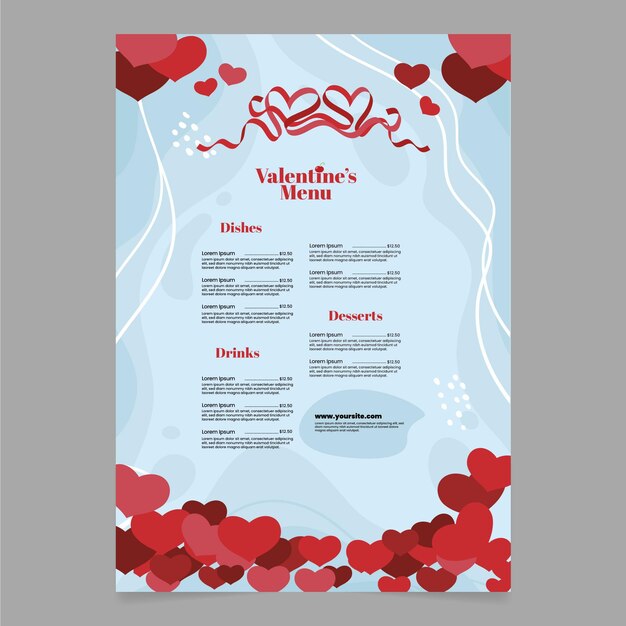 Free vector flat heart shapes valentine's day menu template