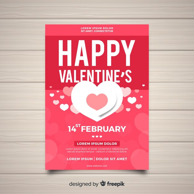 Flat heart valentine party poster template