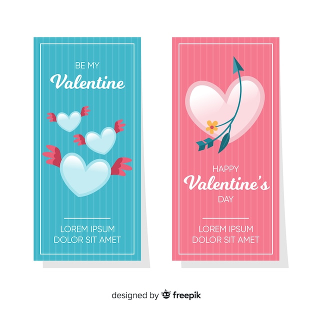 Flat hearts valentine banner