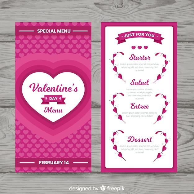 Menu di san valentino cuori piatto