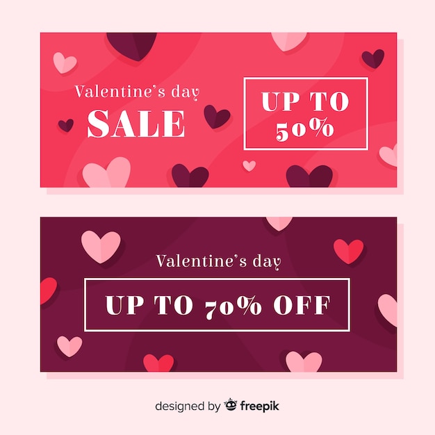 Free vector flat hearts valentine sale banner