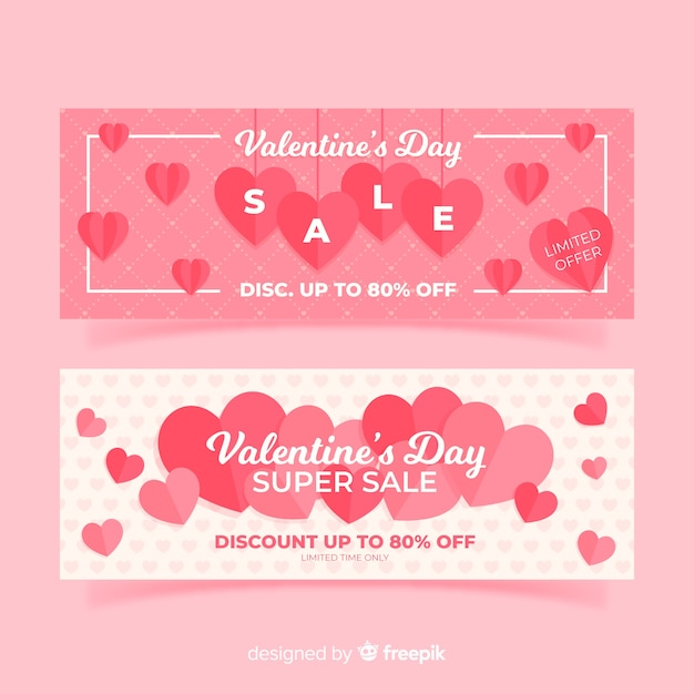 Flat hearts valentine sale banner