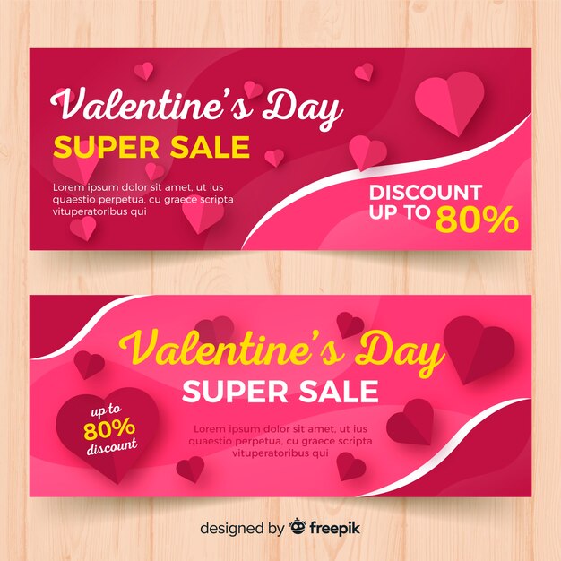 Free vector flat hearts valentine sale banner