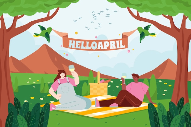 Flat hello april banner and background