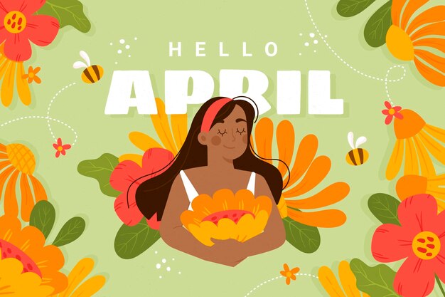 Flat hello april banner or background