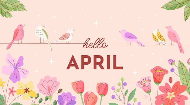 Flat hello april banner and background