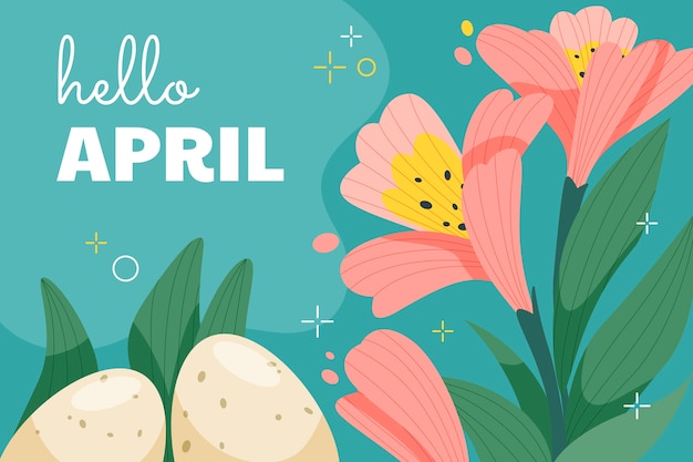 Free vector flat hello april horizontal banner and background