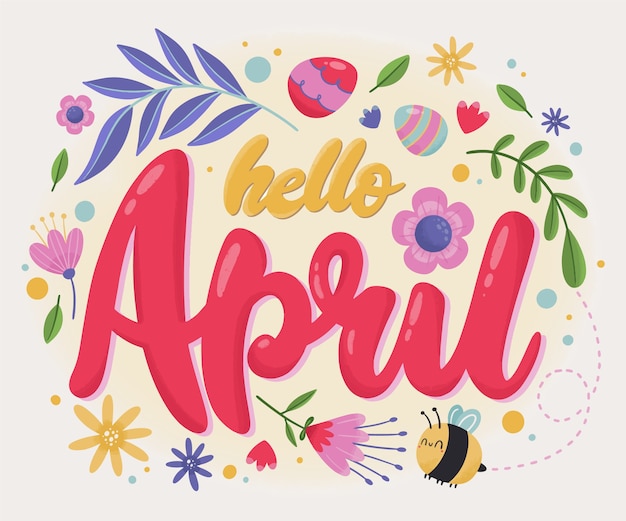 Vettore gratuito lettering piatto ciao aprile