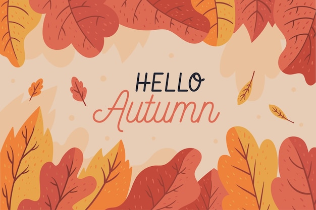 Free vector flat hello autumn leaves wallpaper