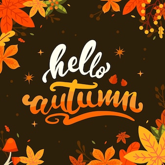 Flat hello autumn lettering