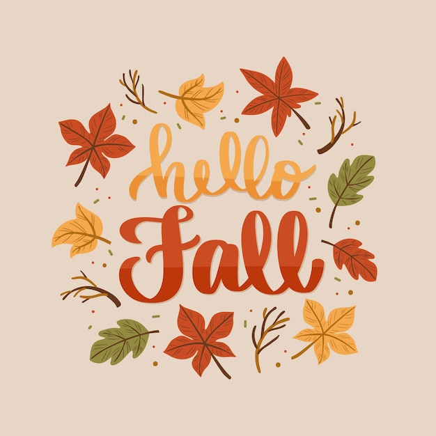 Flat hello fall lettering for autumn celebration