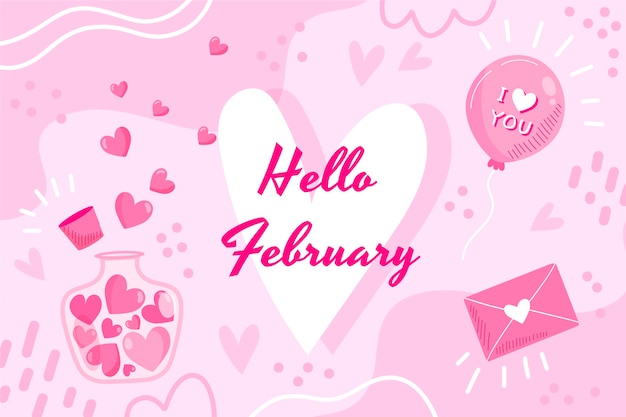 Flat hello february background