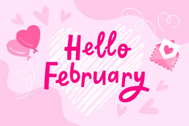 Flat hello february lettering