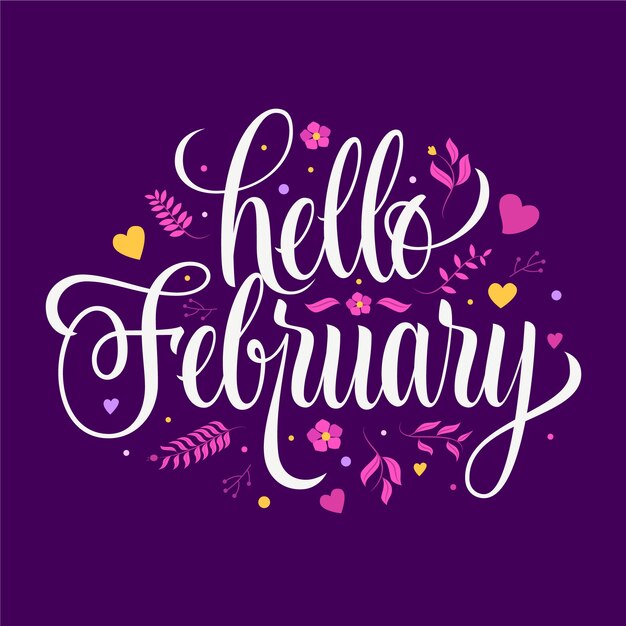 Flat hello february lettering