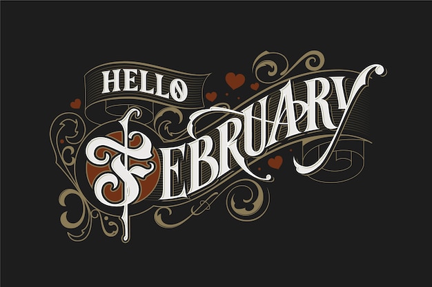 Flat hello february lettering