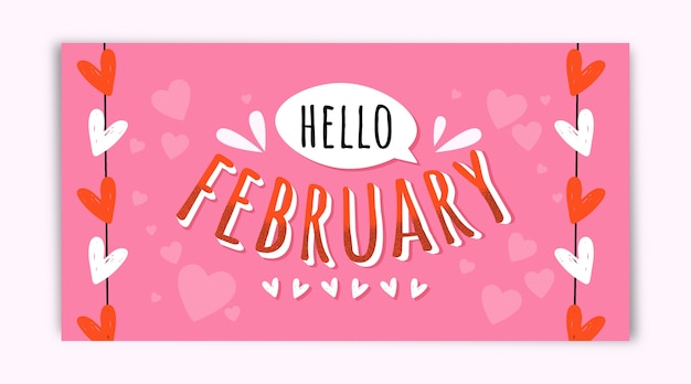 Flat hello february social media post template